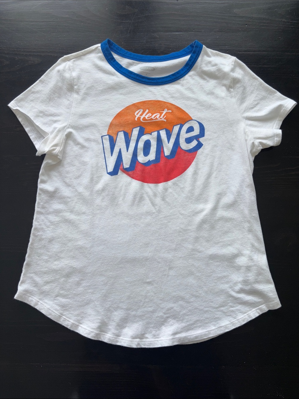 Old Navy White Short Sleeve 'Heat Wave' Graphic Tee with Blue Trim